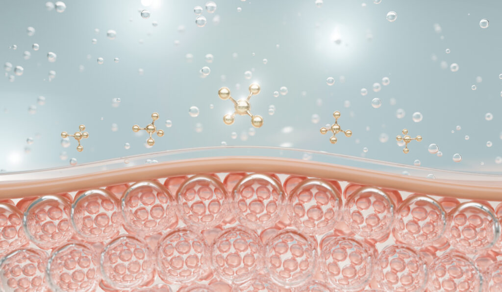 Water and vitamin drop on skin cell reduce up saggy skin of the skin cell -